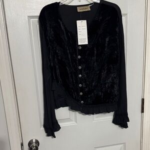 Anthropologie Black Velvet Button-Down Shirt